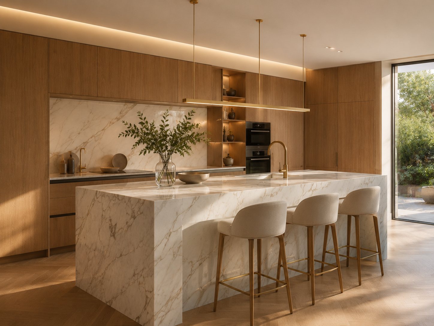 Reforma de cocina con isla de mármol en Pozuelo de Alarcón